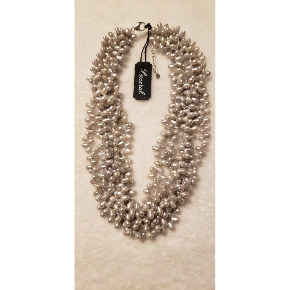 LUCORAL Gray Cultured Freshwater Pearl Multi Strand Necklace Sterling Silver